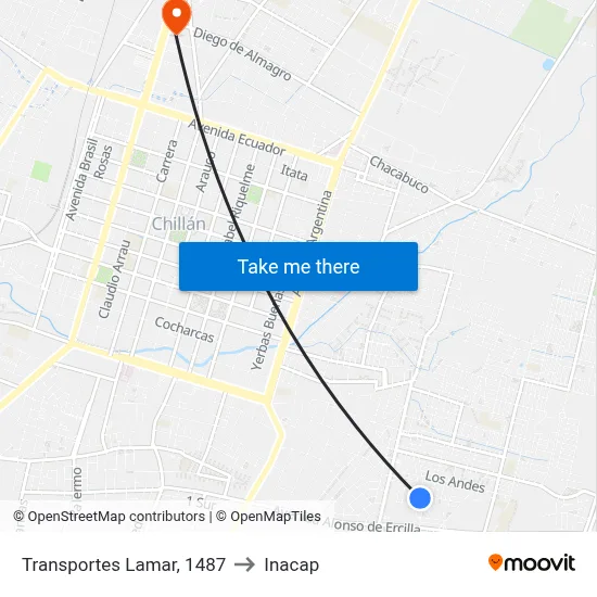 Transportes Lamar, 1487 to Inacap map