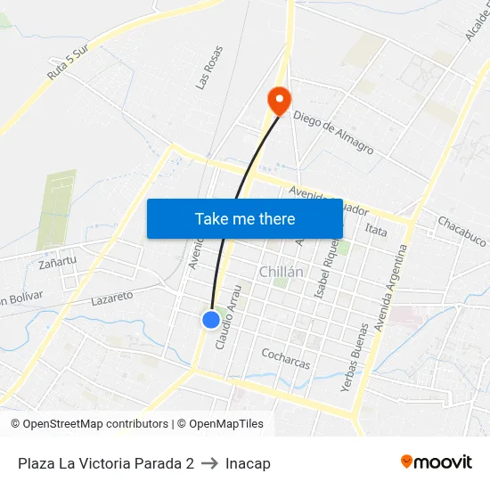 Plaza La Victoria Parada 2 to Inacap map
