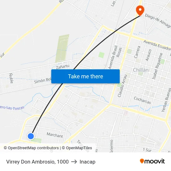 Virrey Don Ambrosio, 1000 to Inacap map