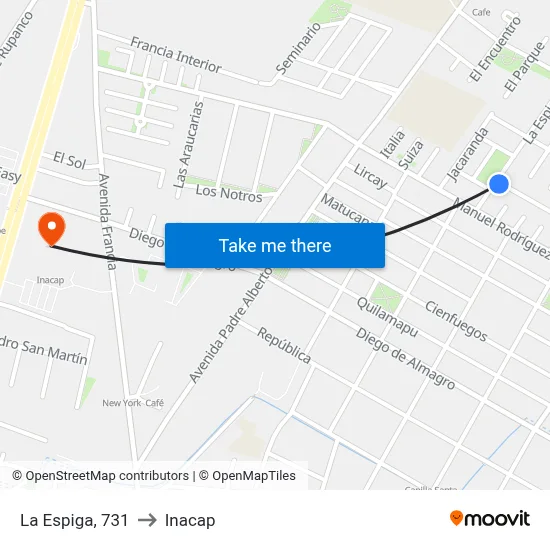 La Espiga, 731 to Inacap map