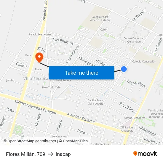 Flores Millán, 709 to Inacap map
