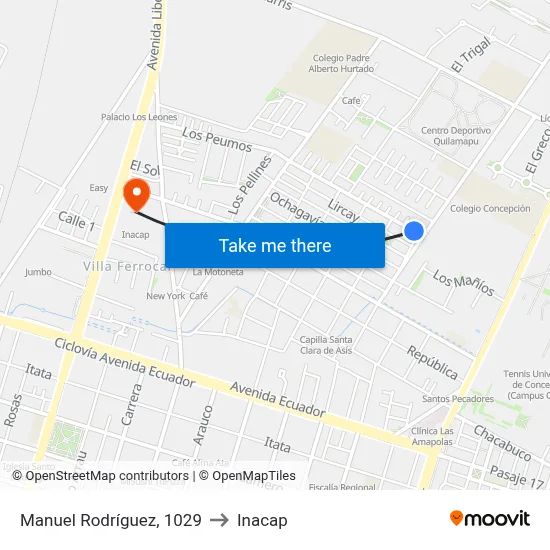 Manuel Rodríguez, 1029 to Inacap map