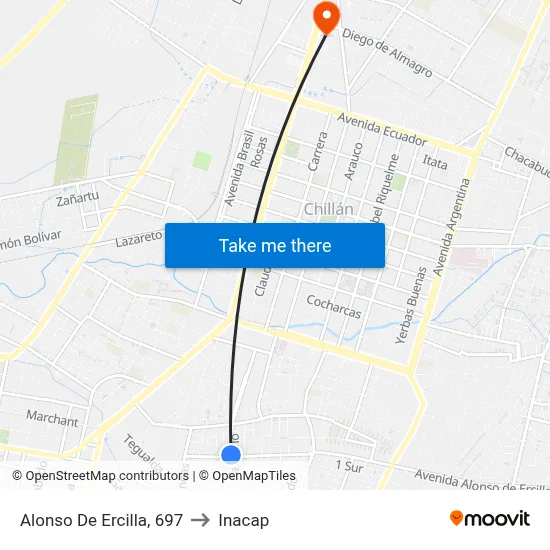 Alonso De Ercilla, 697 to Inacap map