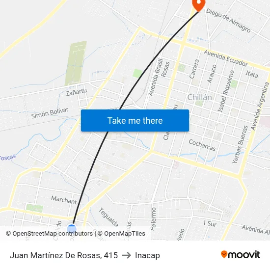 Juan Martínez De Rosas, 415 to Inacap map