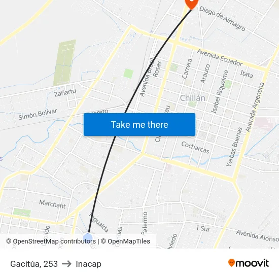 Gacitúa, 253 to Inacap map
