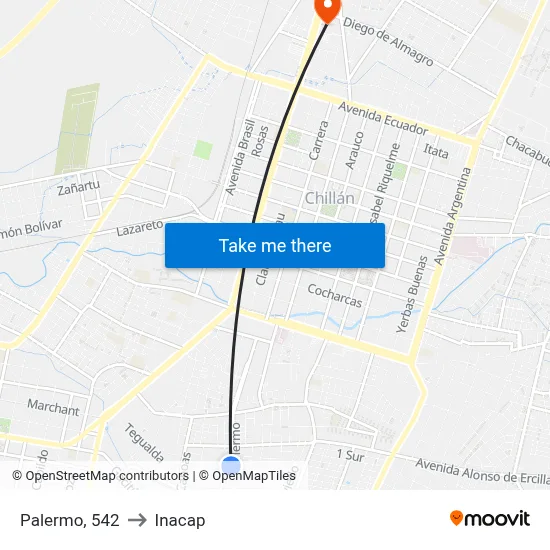 Palermo, 542 to Inacap map