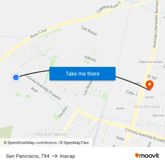 San Pancracio, 794 to Inacap map