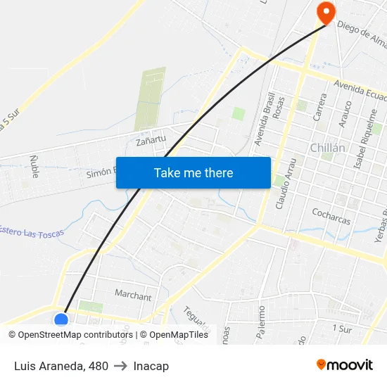 Luis Araneda, 480 to Inacap map