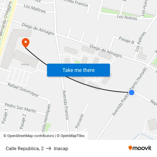 Calle Republica, 2 to Inacap map