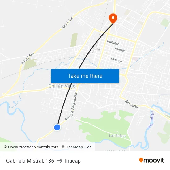 Gabriela Mistral, 186 to Inacap map