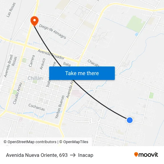 Avenida Nueva Oriente, 693 to Inacap map
