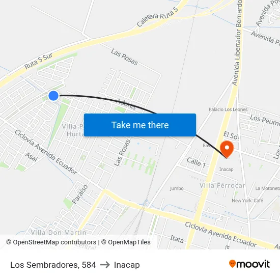 Los Sembradores, 584 to Inacap map