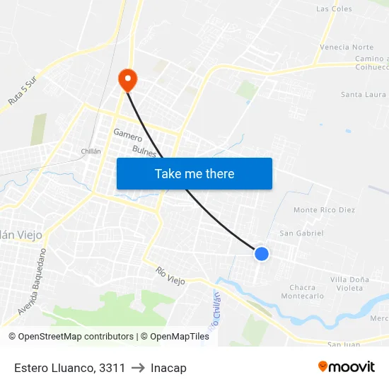 Estero Lluanco, 3311 to Inacap map