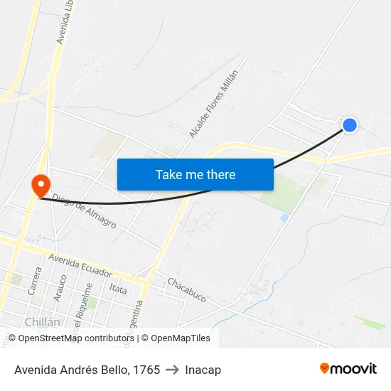Avenida Andrés Bello, 1765 to Inacap map