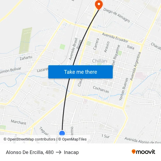 Alonso De Ercilla, 480 to Inacap map