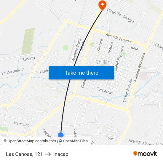 Las Canoas, 121 to Inacap map