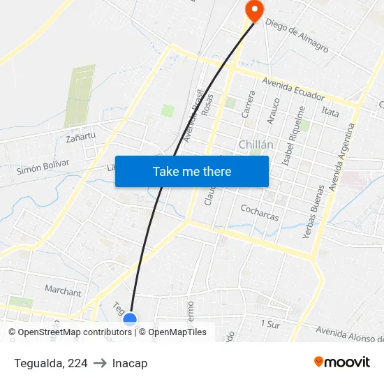 Tegualda, 224 to Inacap map