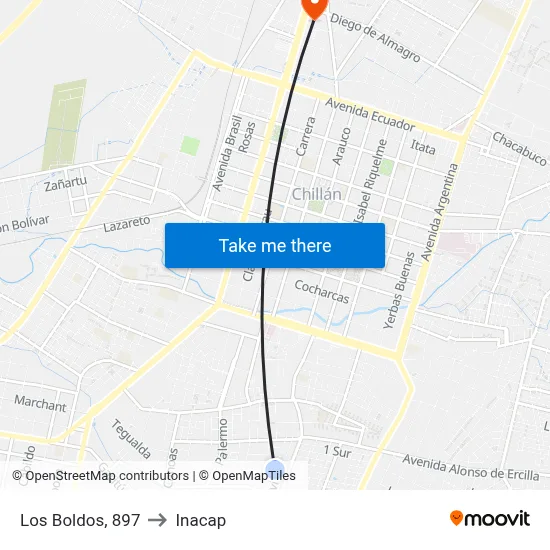 Los Boldos, 897 to Inacap map