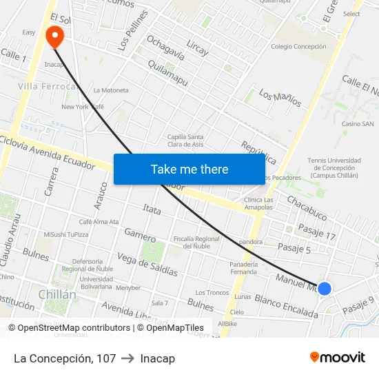 La Concepción, 107 to Inacap map