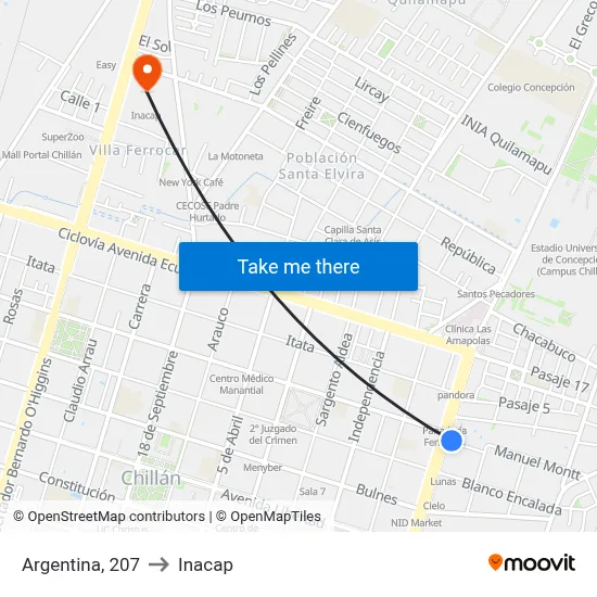 Argentina, 207 to Inacap map