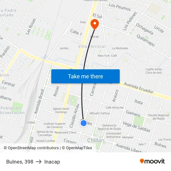 Bulnes, 398 to Inacap map