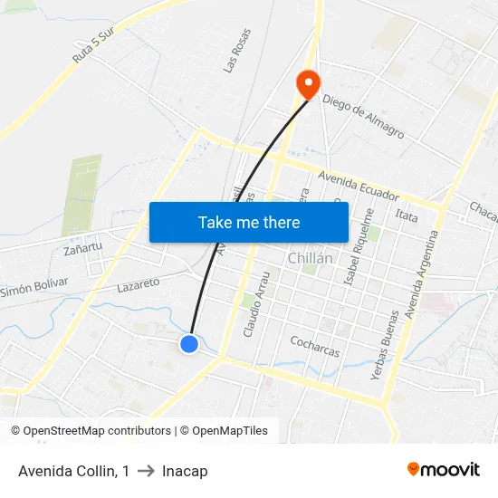Avenida Collin, 1 to Inacap map