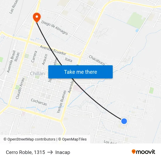 Cerro Roble, 1315 to Inacap map