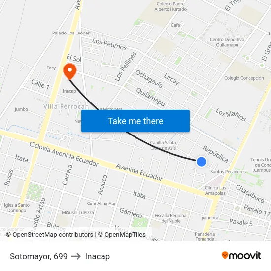 Sotomayor, 699 to Inacap map