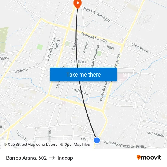 Barros Arana, 602 to Inacap map