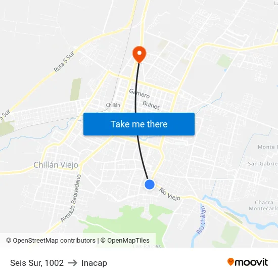 Seis Sur, 1002 to Inacap map