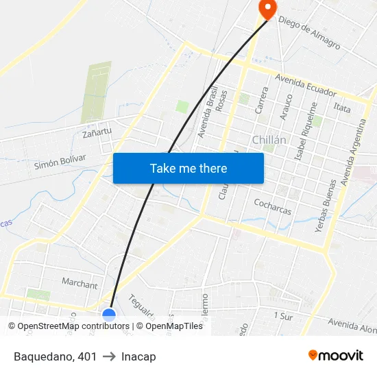 Baquedano, 401 to Inacap map