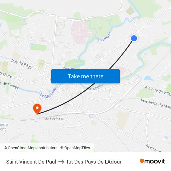 Saint Vincent De Paul to Iut Des Pays De L'Adour map