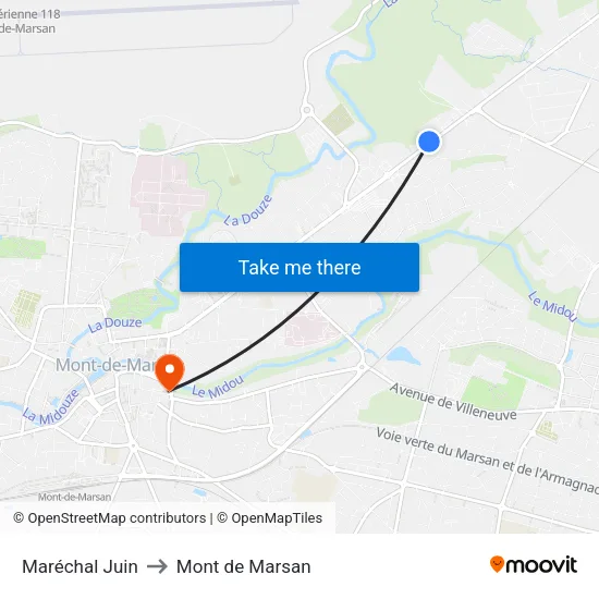 Maréchal Juin to Mont de Marsan map