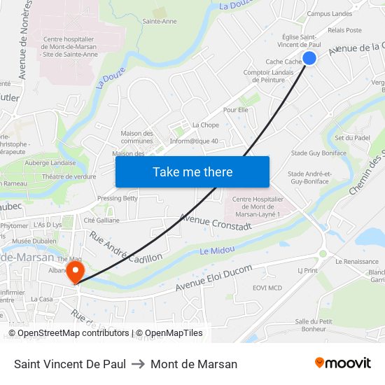 Saint Vincent De Paul to Mont de Marsan map