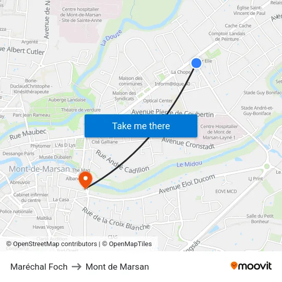 Maréchal Foch to Mont de Marsan map
