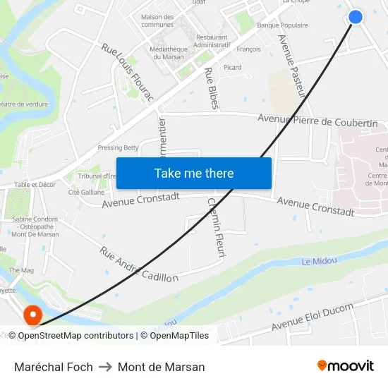 Maréchal Foch to Mont de Marsan map