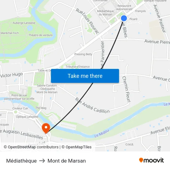 Médiathèque to Mont de Marsan map