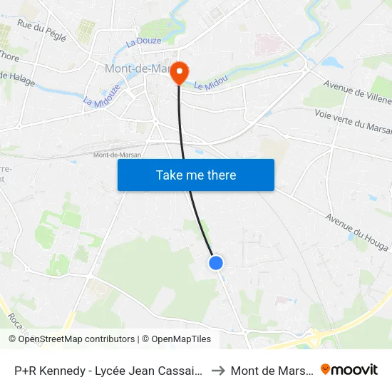 P+R Kennedy - Lycée Jean Cassaigne to Mont de Marsan map