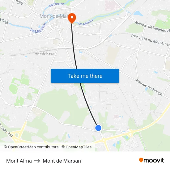 Mont Alma to Mont de Marsan map