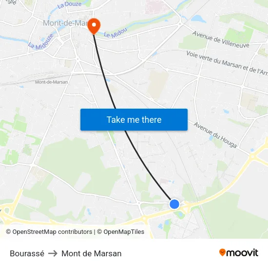 Bourassé to Mont de Marsan map