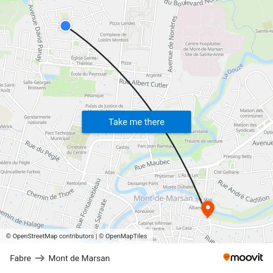 Fabre to Mont de Marsan map