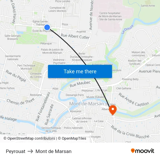 Peyrouat to Mont de Marsan map