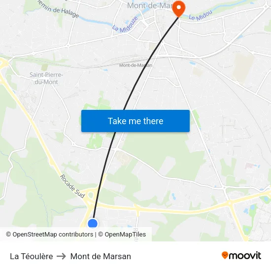 La Téoulère to Mont de Marsan map