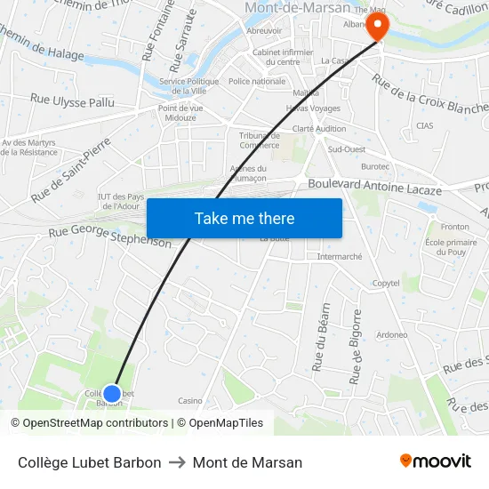 Collège Lubet Barbon to Mont de Marsan map