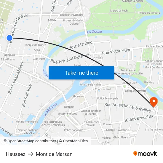 Haussez to Mont de Marsan map