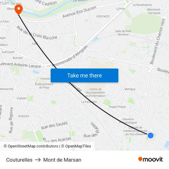 Couturelles to Mont de Marsan map