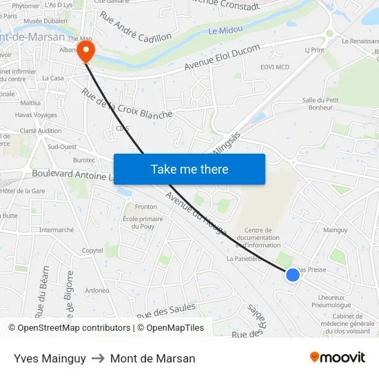 Yves Mainguy to Mont de Marsan map