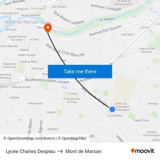 Lycée Charles Despiau to Mont de Marsan map