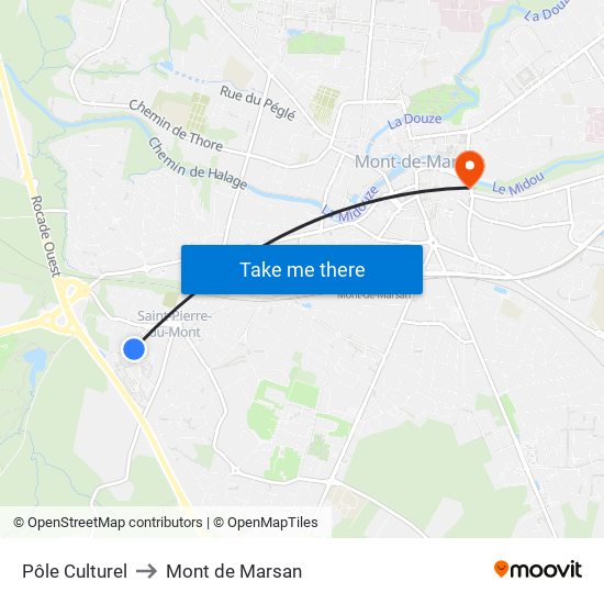 Pôle Culturel to Mont de Marsan map