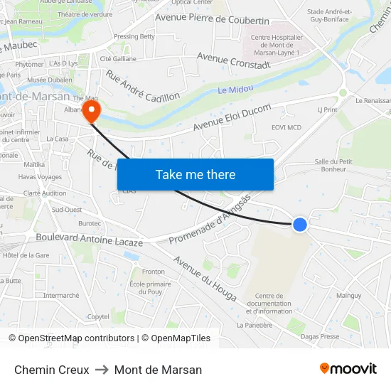 Chemin Creux to Mont de Marsan map